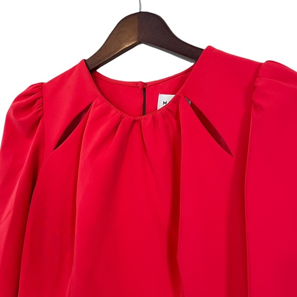 Milly Red Puff Sleeve Cutout Dress, Size 4 - Picture 8 of 9